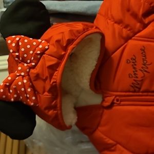 Minnie mouse with lamb fleece and minnie ears with bow